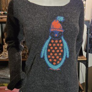 Designer Sweater Gray Pinguin Print Wool sweater jumper large